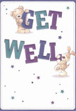 Radiating warmth and cheerful optimism, this delightful get well card features an endearing teddy bear and sprightly puppy who appear to leap from the page, their friendly forms overflowing with affectionate energy reminiscent of the tight-knit Earls Court community. Both animals are engaged in uplifting the vibrant, oversized letters spelling out 'Get Well,' crafted in rich purples and tranquil teals, their tones as calming as an afternoon spent in West Brompton's leafy parks. The crisp, inviting background amplifies the boldness of the design, while scattered stars in soft gradients of blue and violet add a touch of gentle wonder, much like finding wildflowers blooming unexpectedly along Earl's Court Road. The illustrated fur of both bear and pup looks so plush, you can nearly feel their comforting presence-akin to the cozy embrace of a freshly wrapped bouquet delivered to a friend. The entire mood of the card exudes hope, kindness, and a sincere wish for recovery, every detail thoughtfully rendered with the same compassionate artistry found in our Earls Court floral arrangements. This card carries not just a message, but an atmosphere of healing-perfect for bringing a smile to anyone's face, whether recovering at home or hospital in SW5.